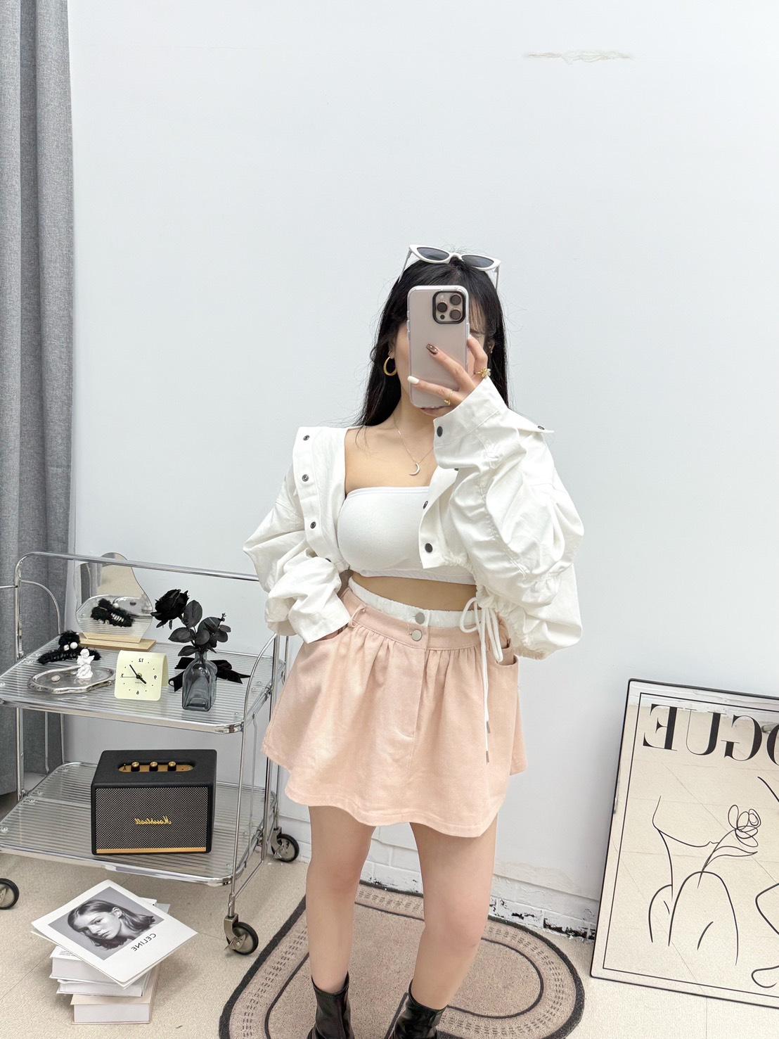 88019   方糖女孩雙腰頭牛仔短裙