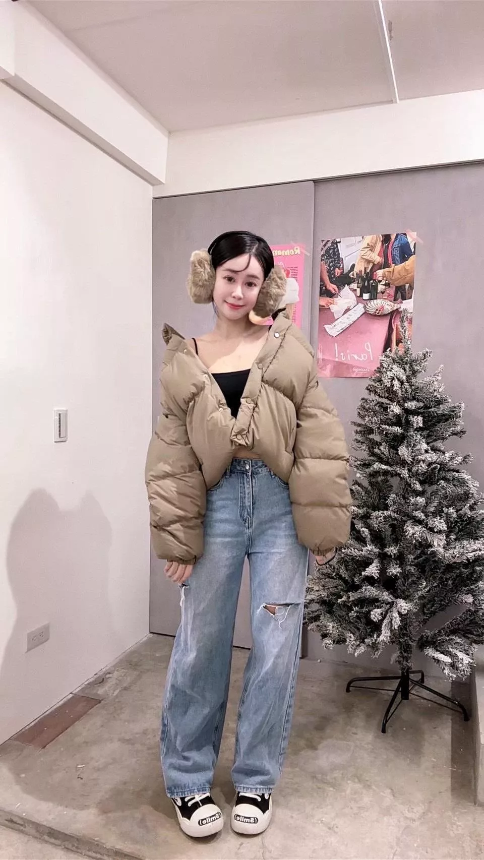 3631   高領排扣口袋羽絨外套