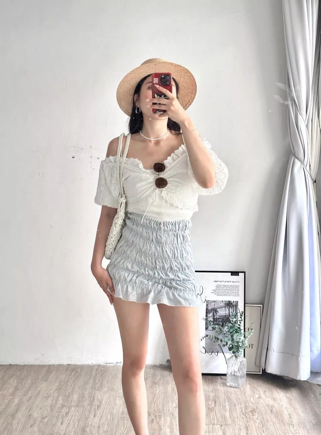 29816  甜美蕾絲滾邊皺皺短裙