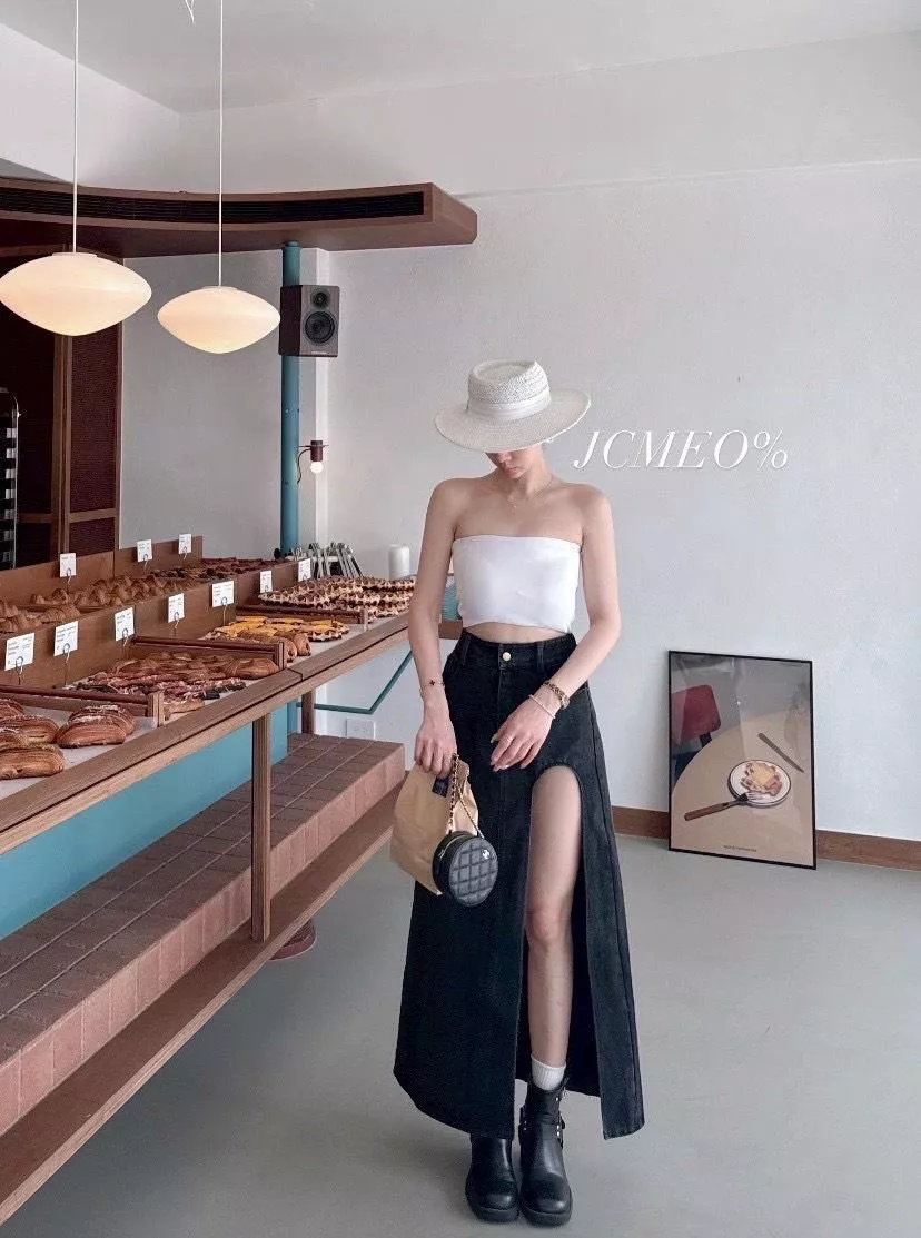 28865   氛圍感開衩裏褲牛仔長裙