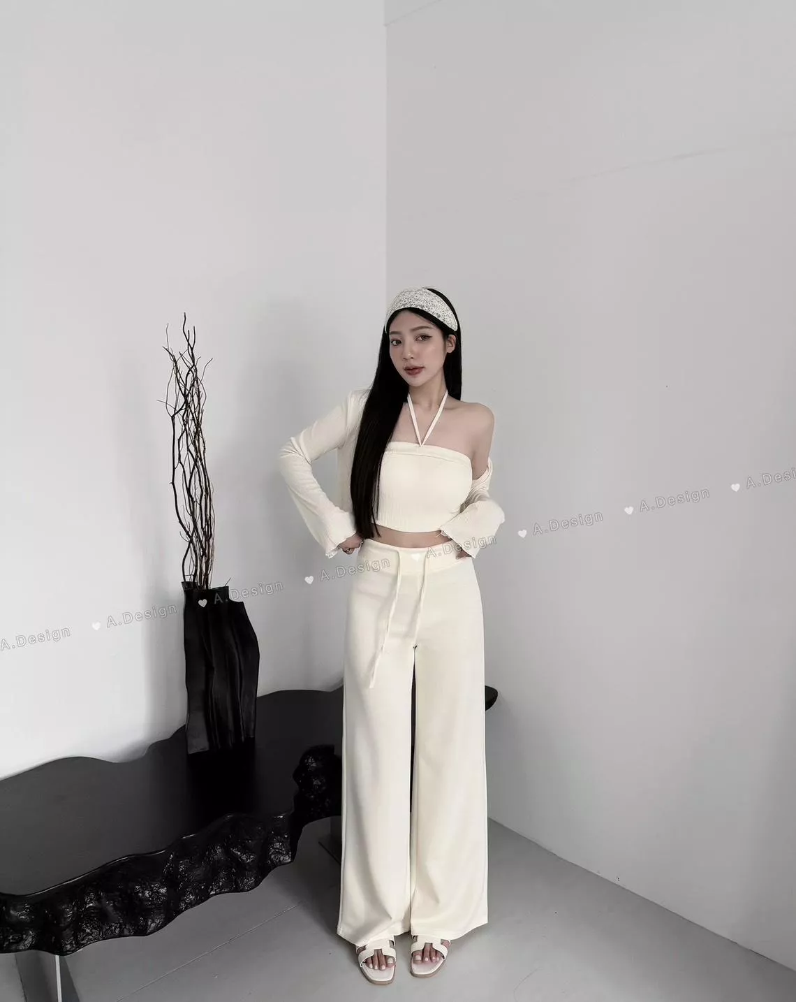 8948   Q彈空氣棉抽繩修身闊腿褲