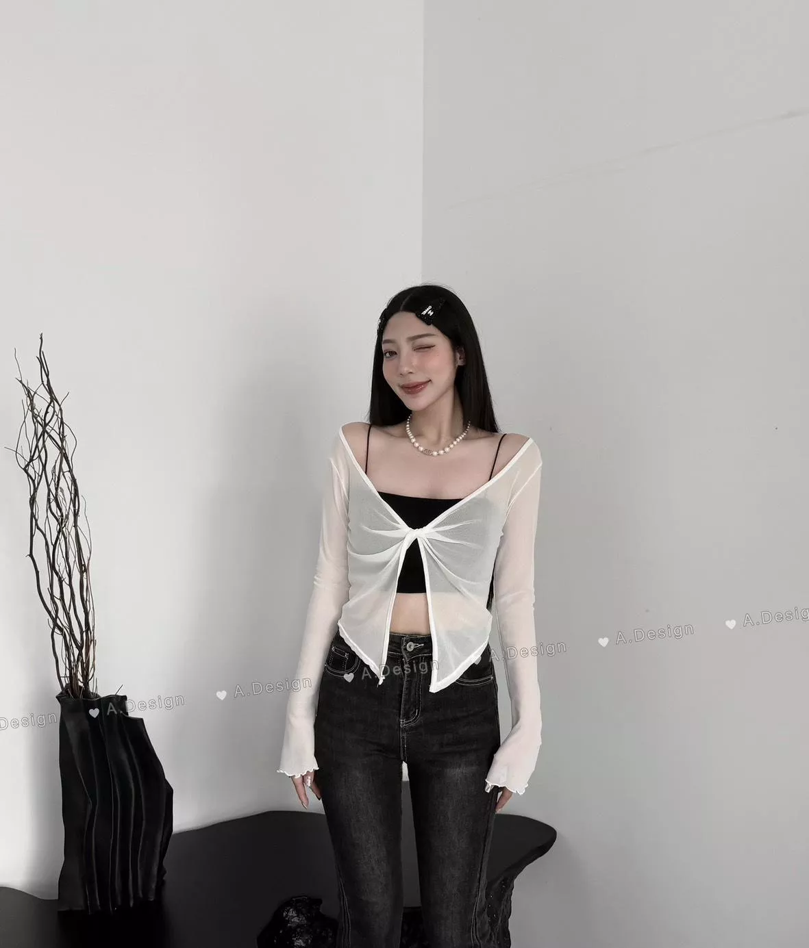 0272   獨家，歐美設計感扭結網紗背心套裝