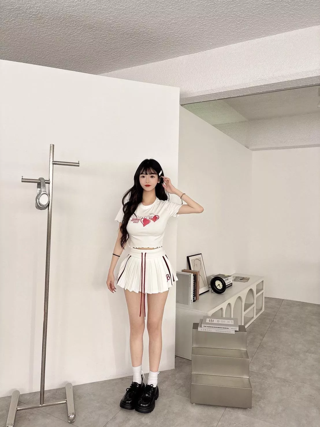 2723   彈性配色字母百摺裙