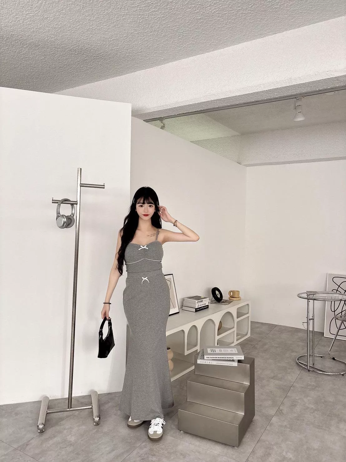 6018   蝴蝶結抓皺背心＋魚尾長裙套裝