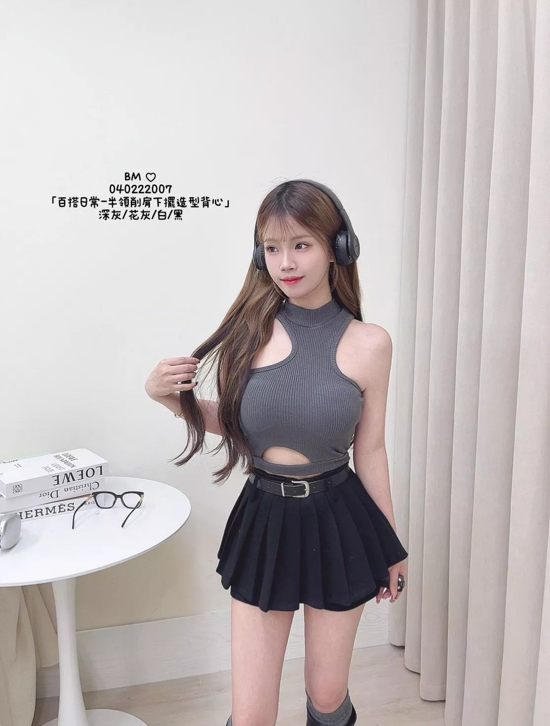 007   百搭日常半領削肩下擺造型背心