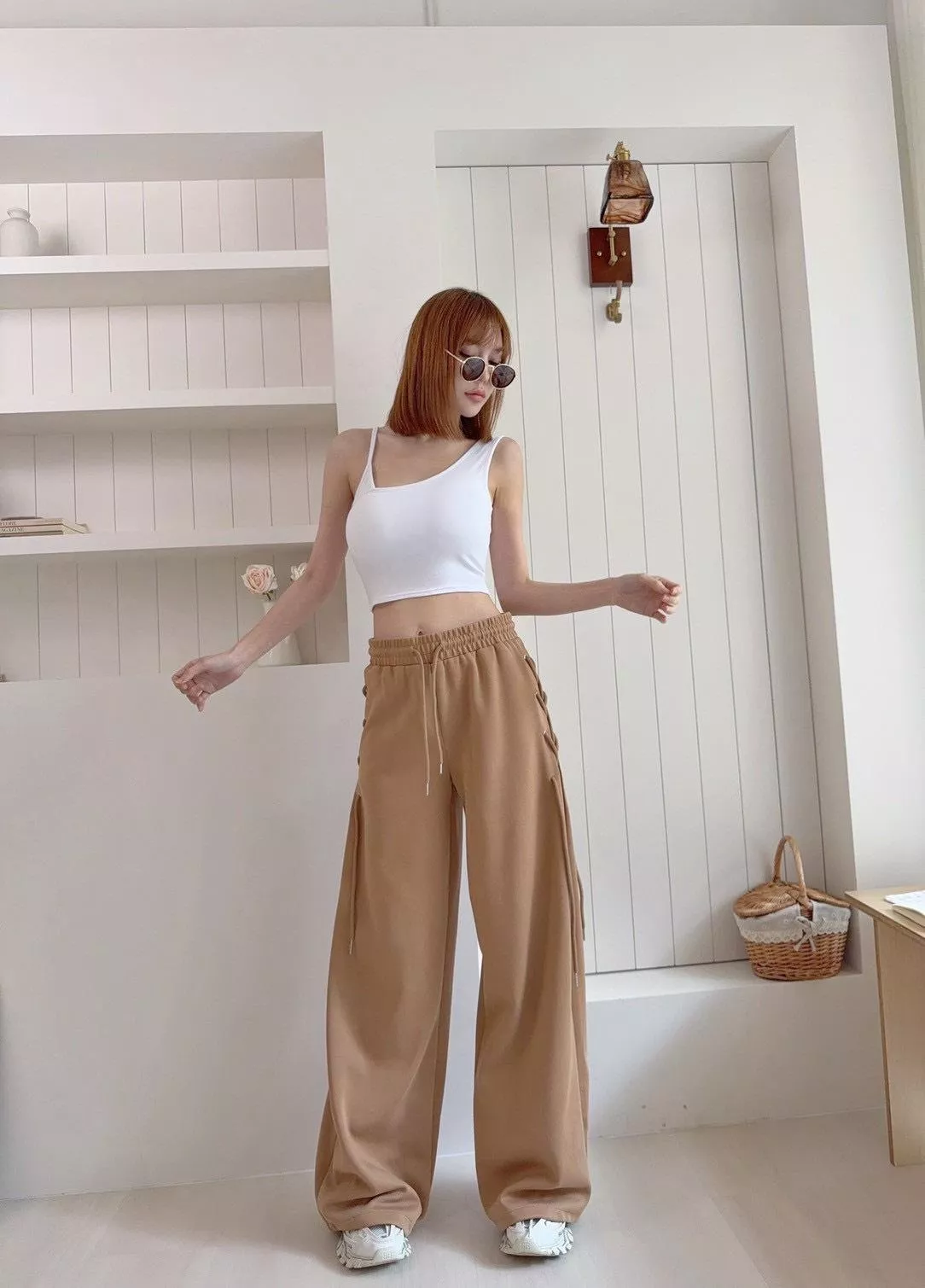 6659   棉質抽繩側綁帶落地縮口褲