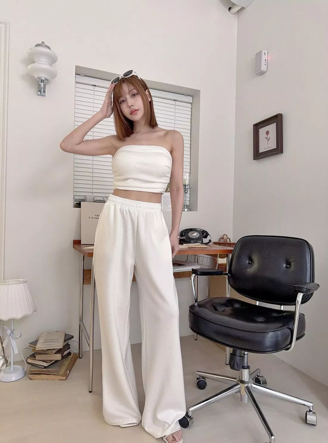 7527-1   獨家，高級感燙鑽太空棉抓皺平口套裝