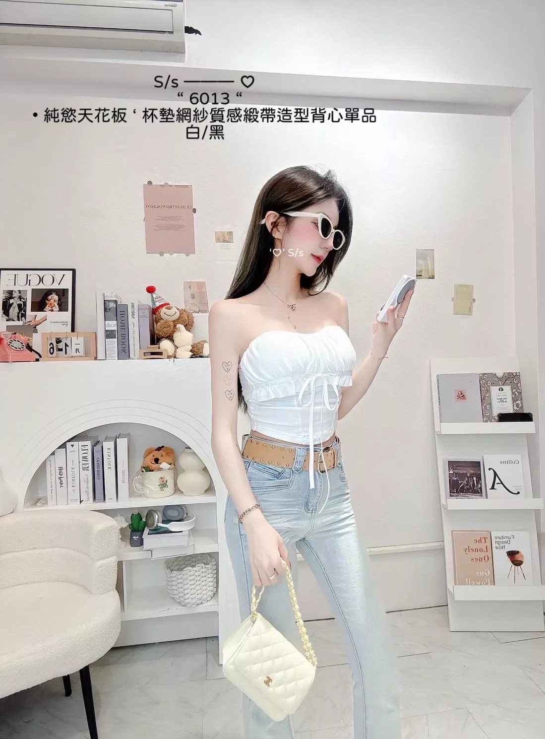 6013    純慾杯墊網紗質感緞帶造型背心
