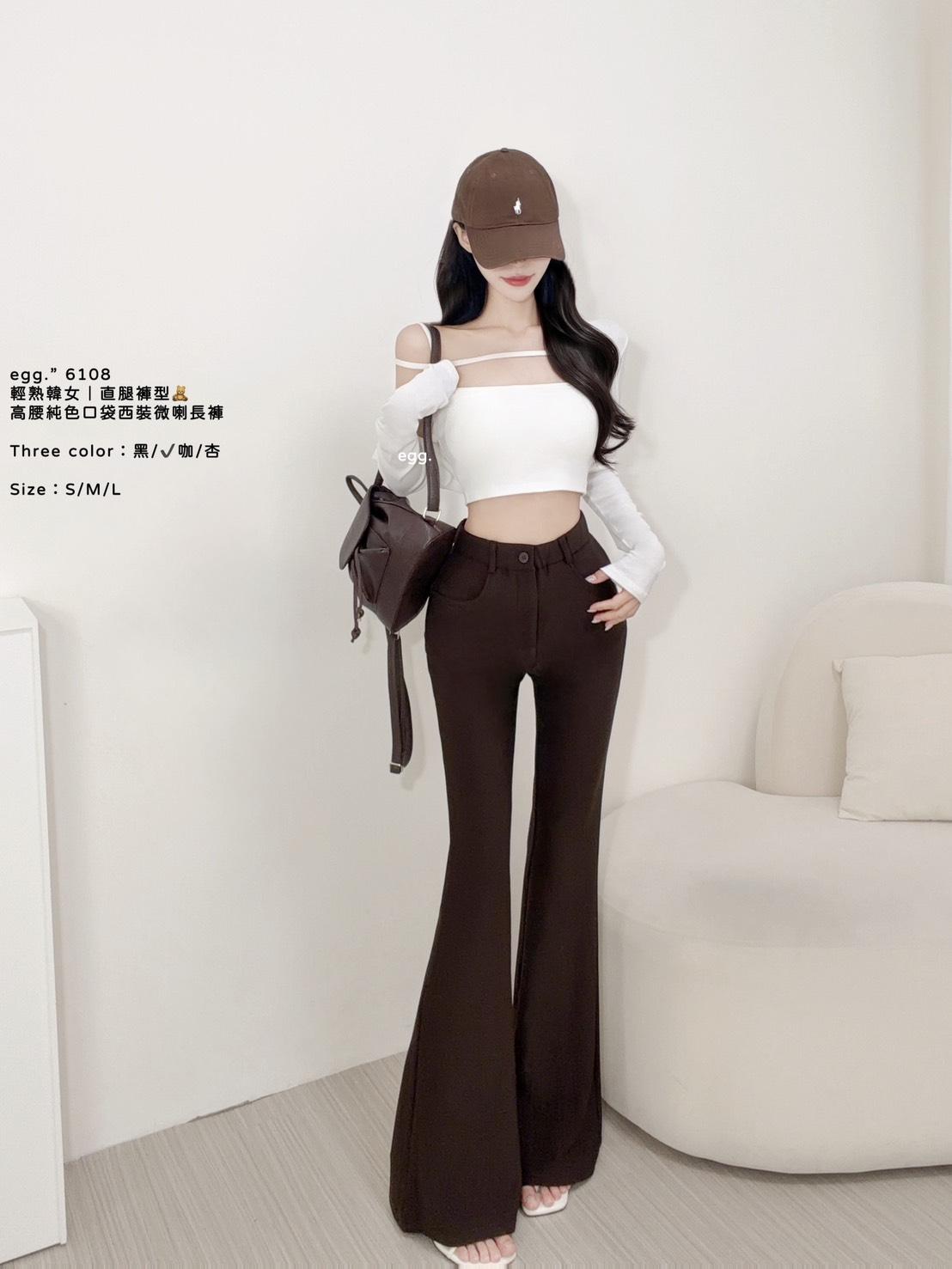 6108   高腰純色口袋西裝微喇長褲