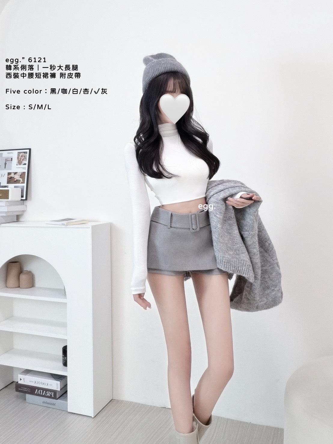 6121    西裝中腰短裙褲・附皮帶