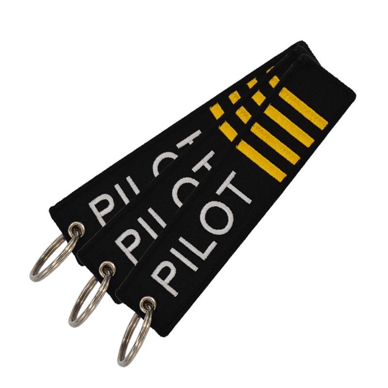 PILOT 飛行員 機長四槓 四線黃色刺繡鑰匙圈