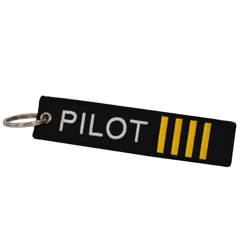 PILOT 飛行員 機長四槓 四線黃色刺繡鑰匙圈