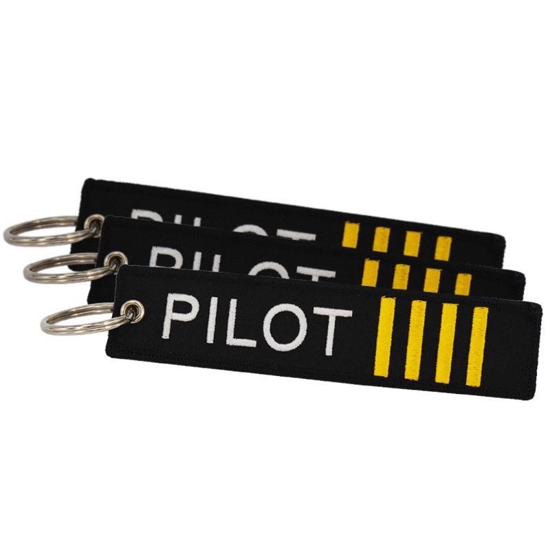 PILOT 飛行員 機長四槓 四線黃色刺繡鑰匙圈