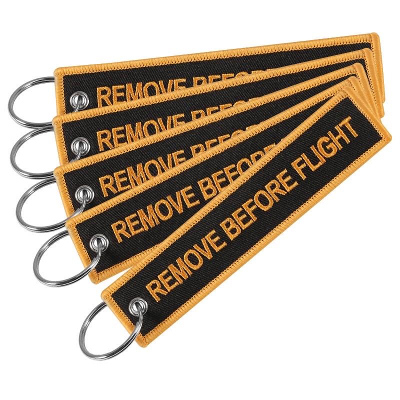 Remove before flight 黑底橘邊 刺繡鑰匙圈 飛行前拆除