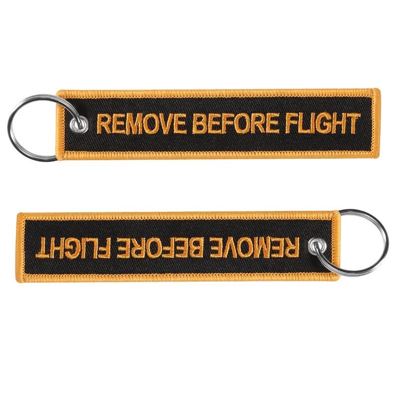 Remove before flight 黑底橘邊 刺繡鑰匙圈 飛行前拆除