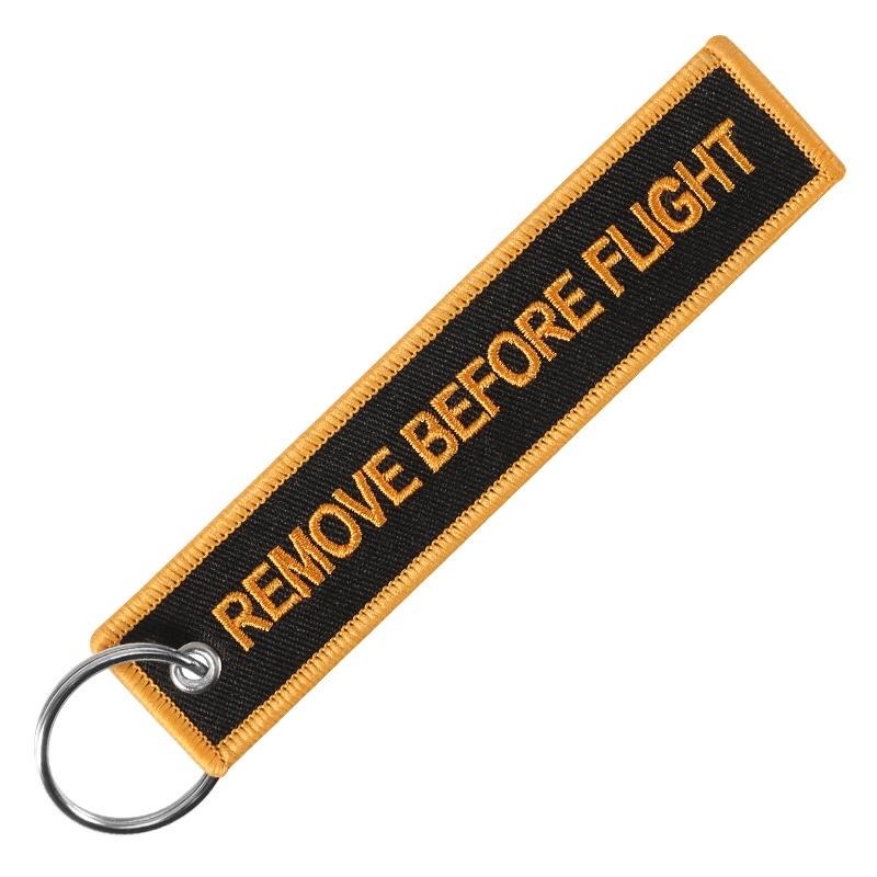 Remove before flight 黑底橘邊 刺繡鑰匙圈 飛行前拆除