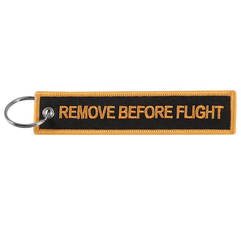 Remove before flight 黑底橘邊 刺繡鑰匙圈 飛行前拆除