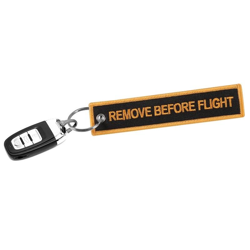 Remove before flight 黑底橘邊 刺繡鑰匙圈 飛行前拆除
