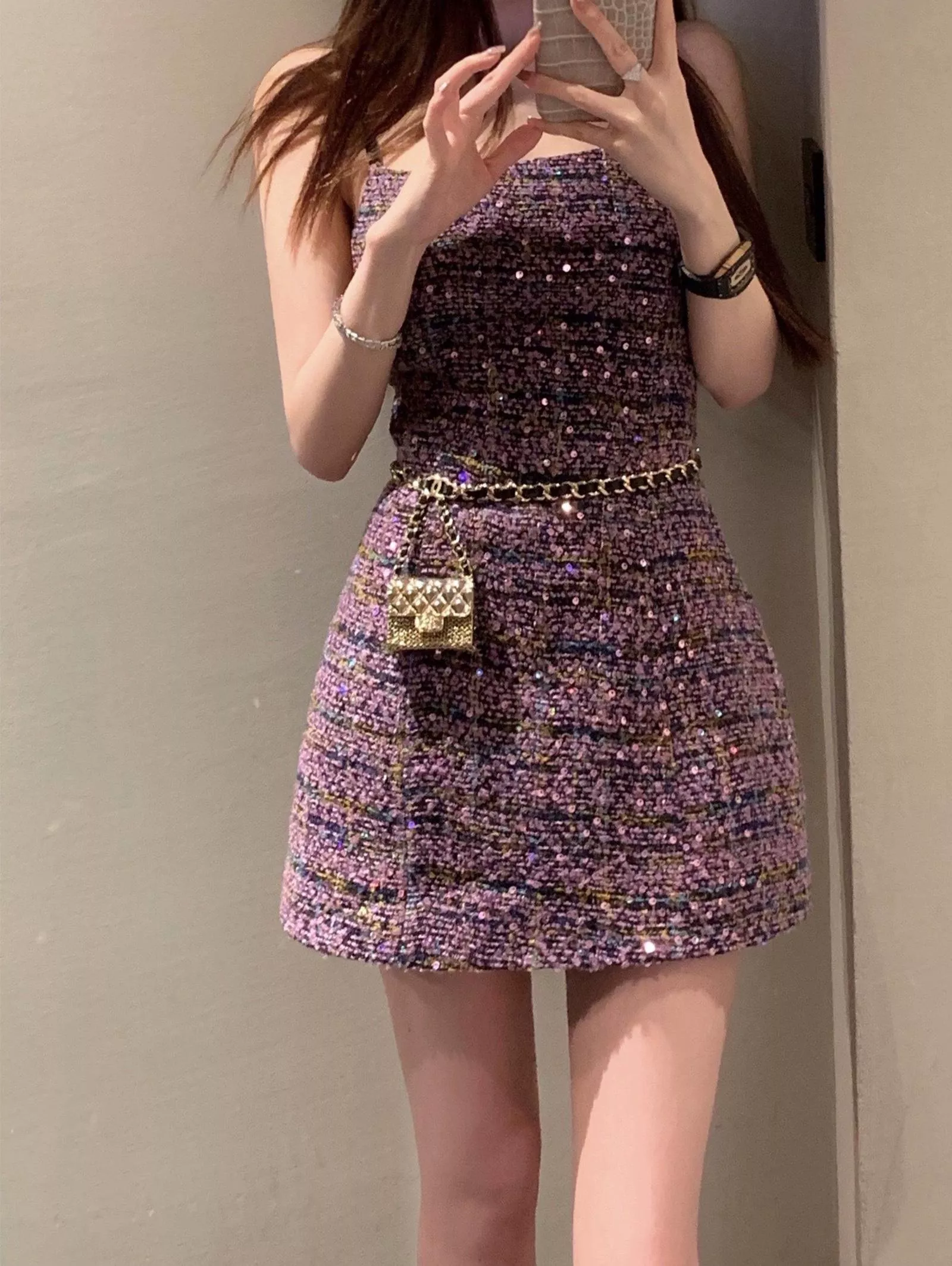 Close to you紫亮片小香高級質感洋裝