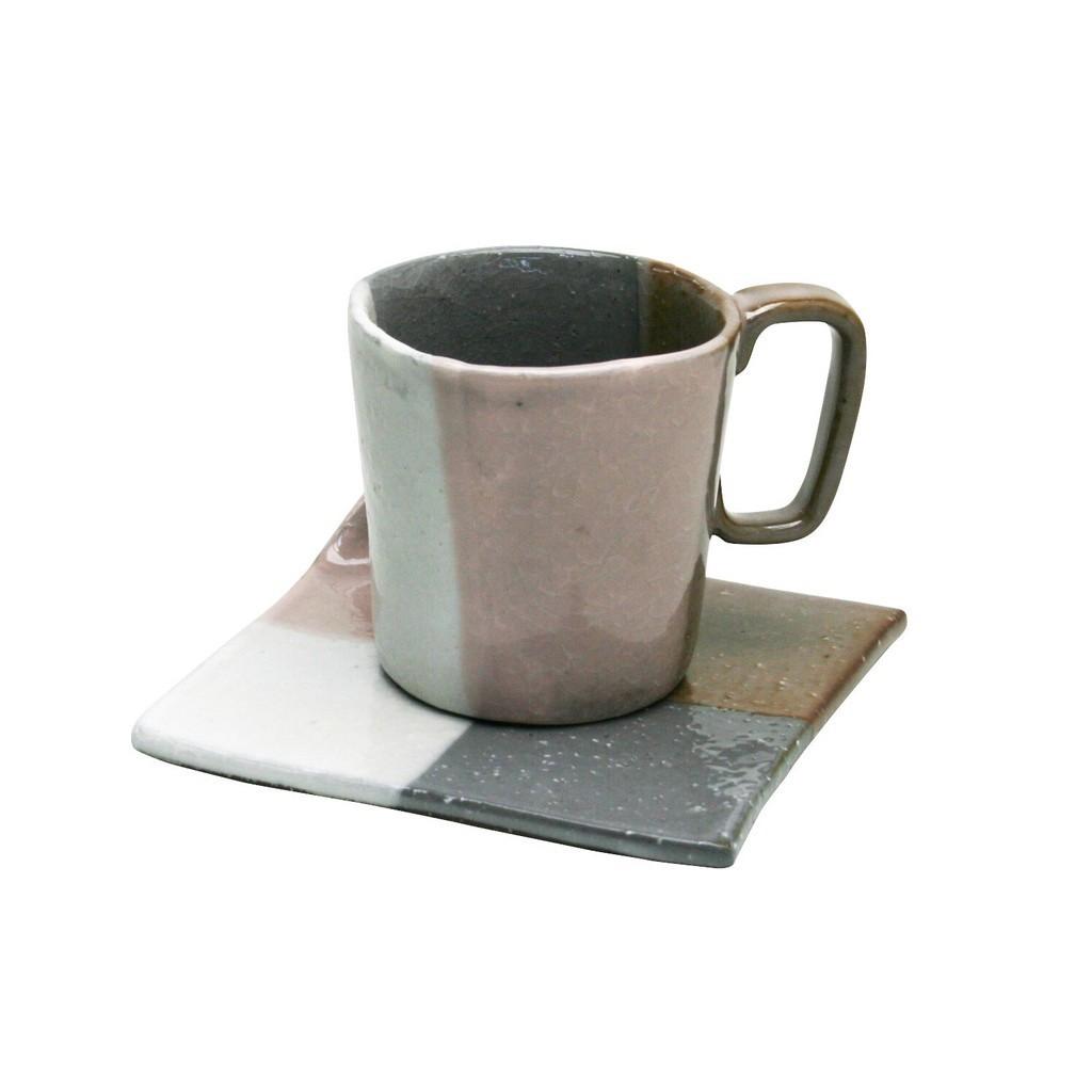 泉工藝市松系列 情侶 陶製馬克杯盤組
