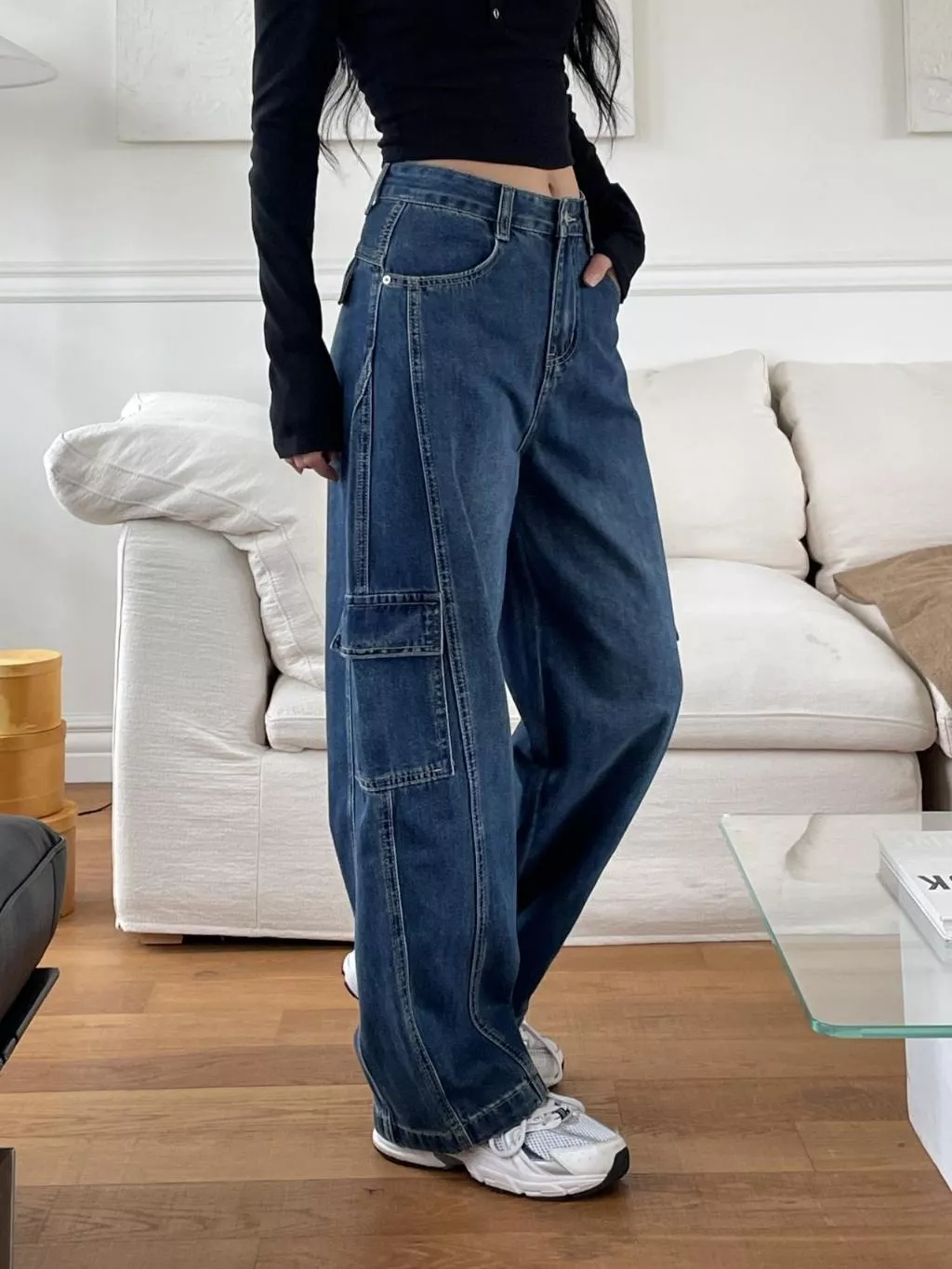 25P 韓國代購  雙口袋 彎刀褲 牛仔褲 寬褲