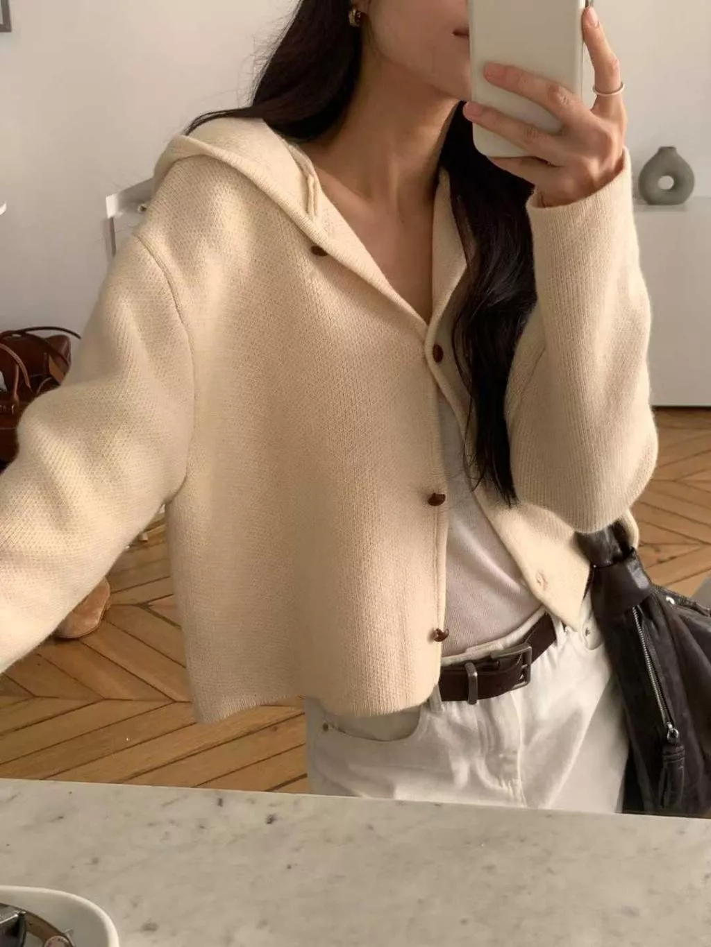 25P 韓國製羊毛帽領針織外套上衣