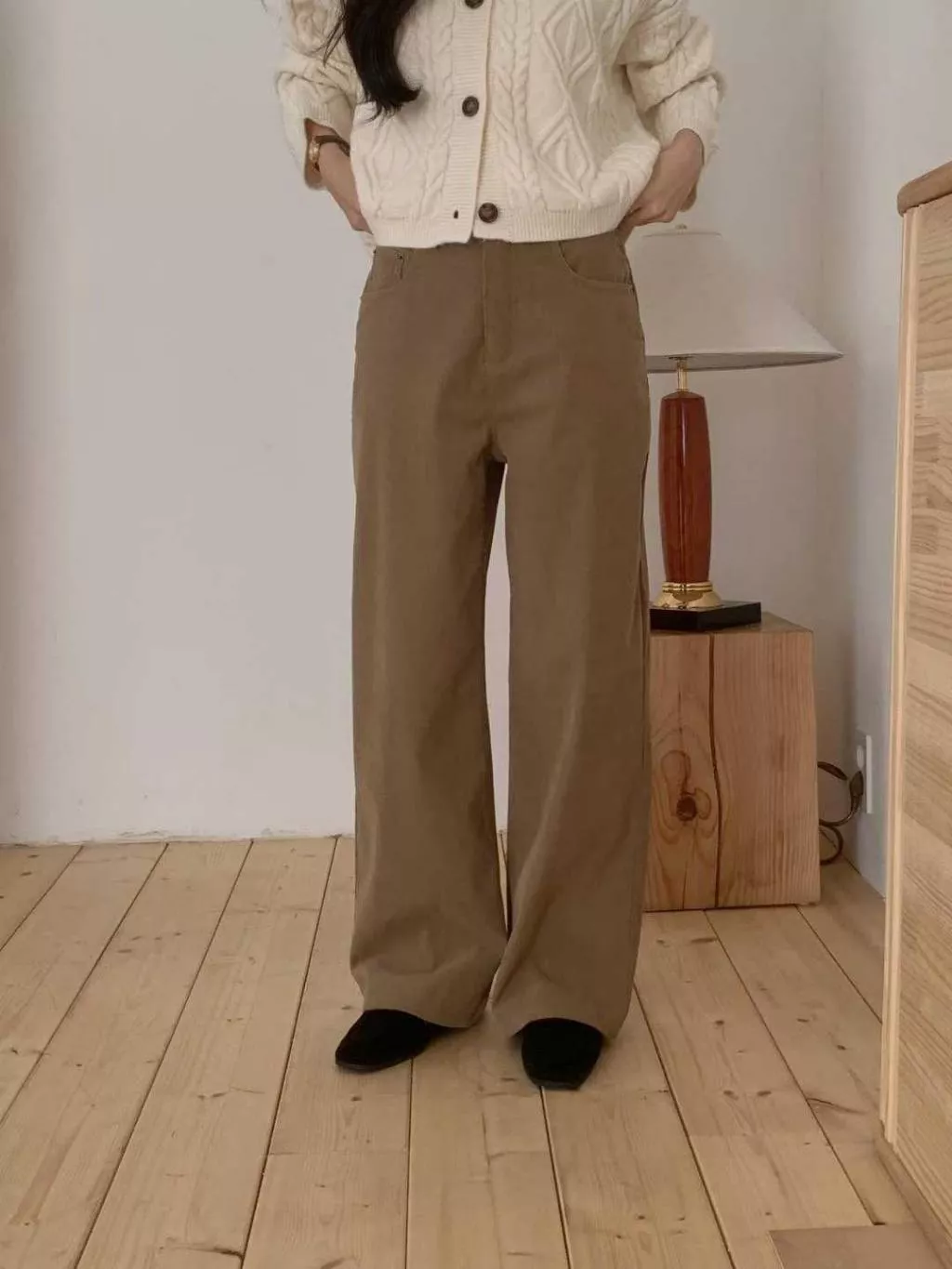 25P 韓國製絨布直條紋休閒褲