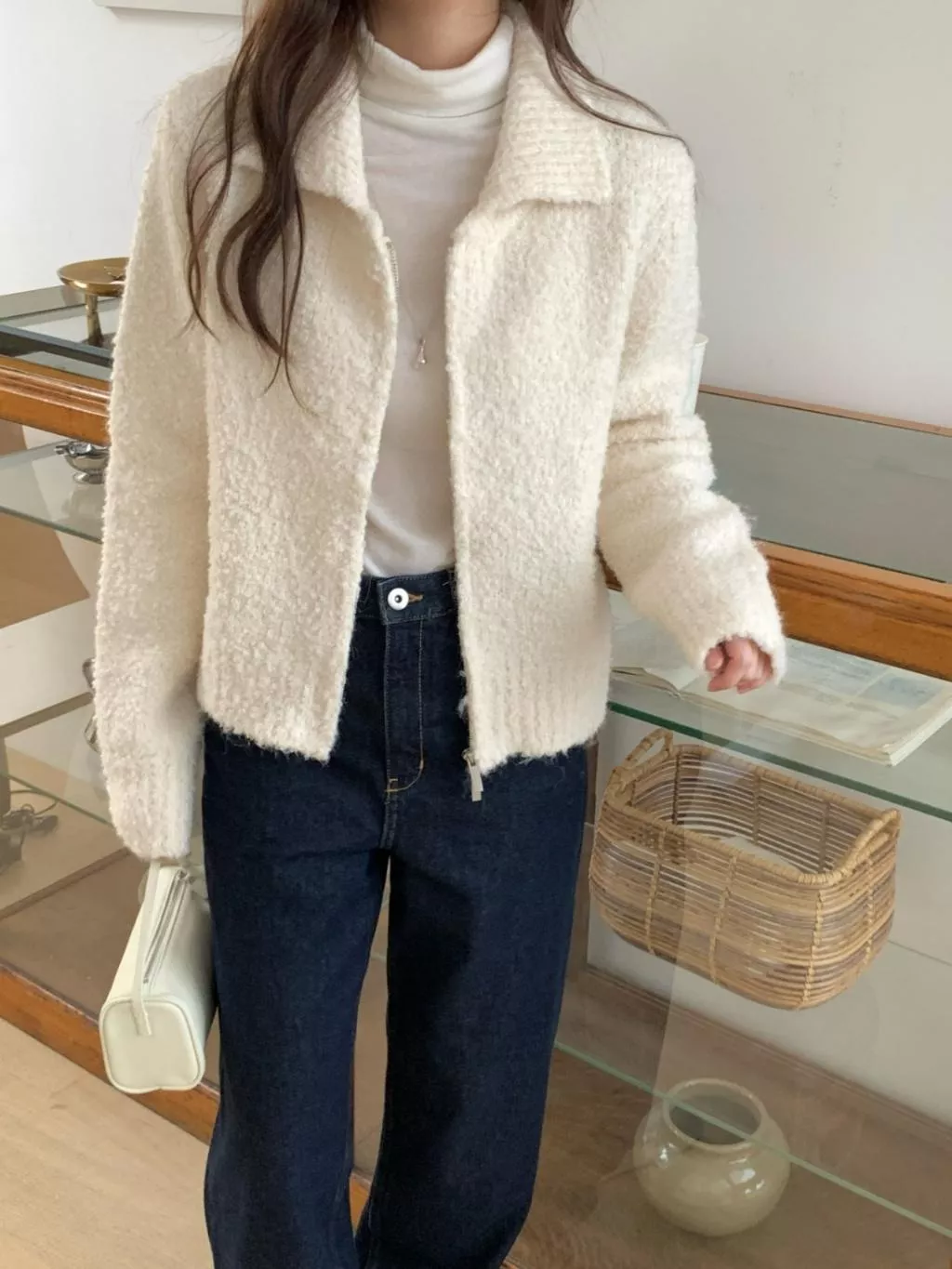 25K翻領QQ毛長袖針織拉鍊外套