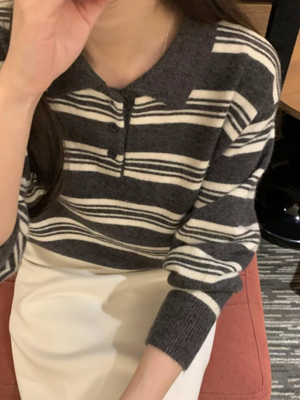 25K微羊毛粗細條紋長袖針織衣