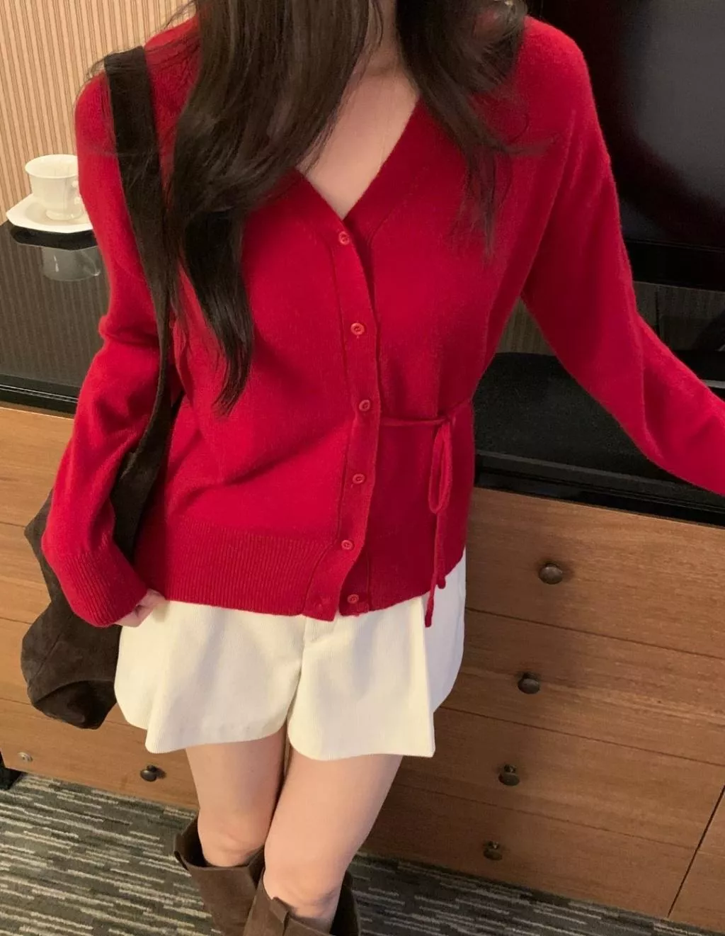 25K棉質腰身綁帶長袖針織衣