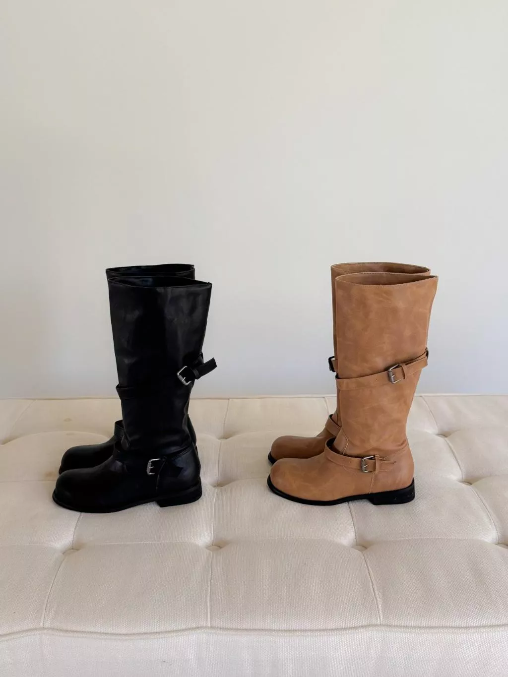 25K韓國代購時髦雙扣環微跟長靴