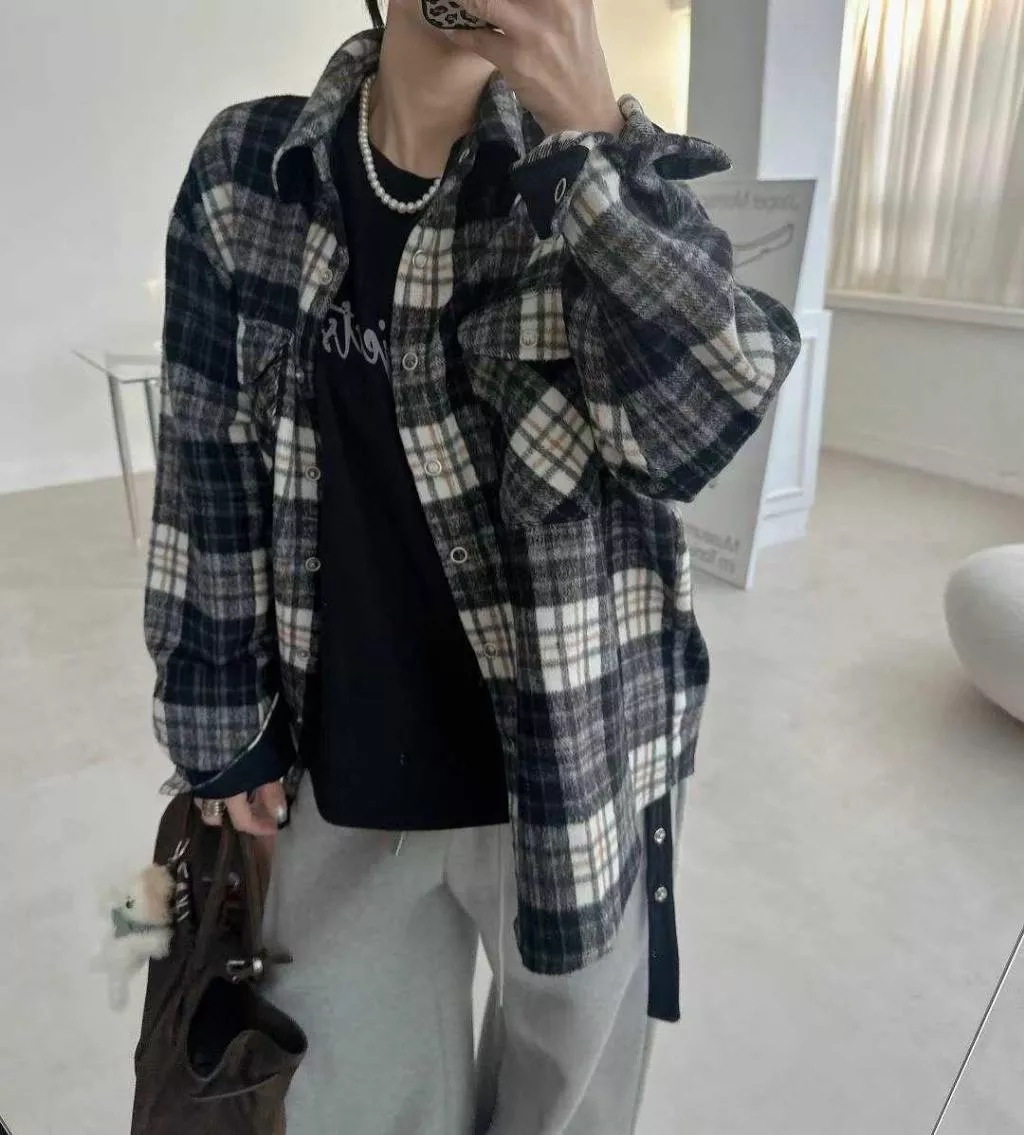 25K韓國製混色格子襯衫(可單穿可當外套
