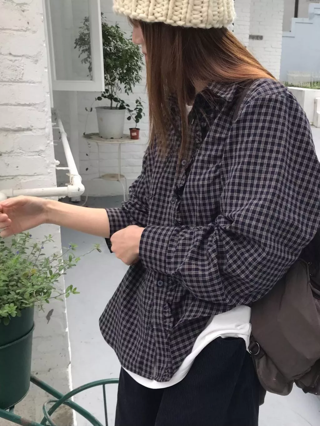 25K韓國製格子花邊襯衫