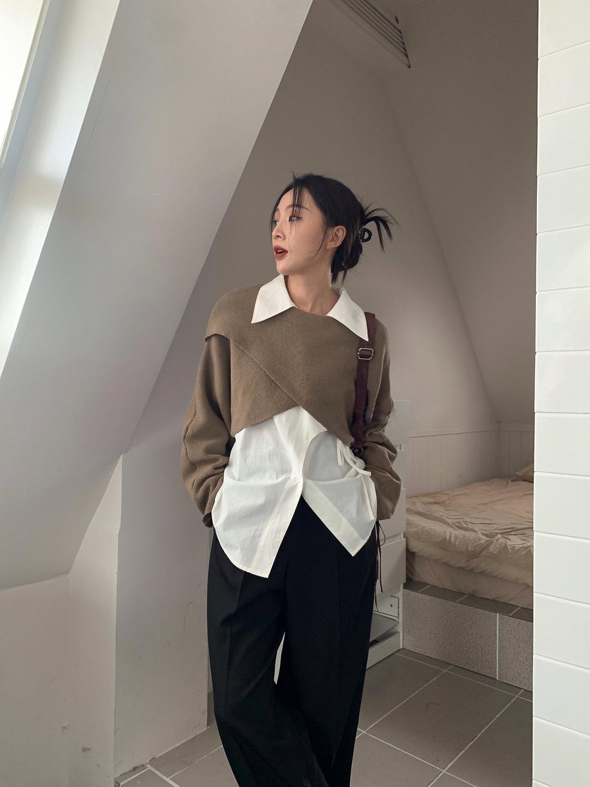 丨NNcomtw丨設計款斜釦不規則襯衫（不含披肩）