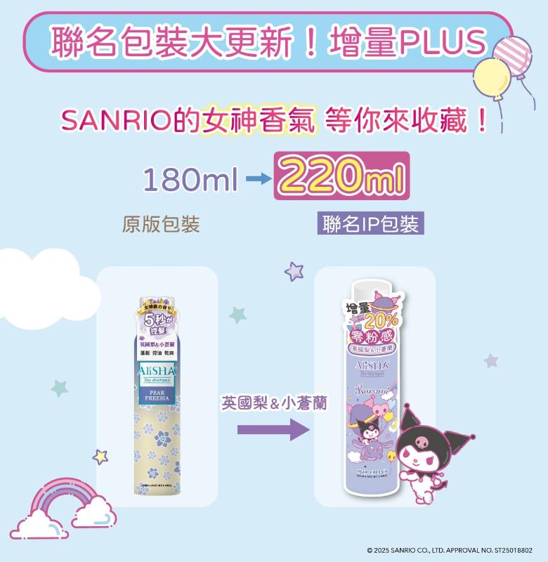AliSHA妍樂羋 三麗鷗乾洗髮 大耳狗極致經典/美樂蒂吉野櫻花/酷洛米英國梨與小蒼蘭 (220ml) 3款任選