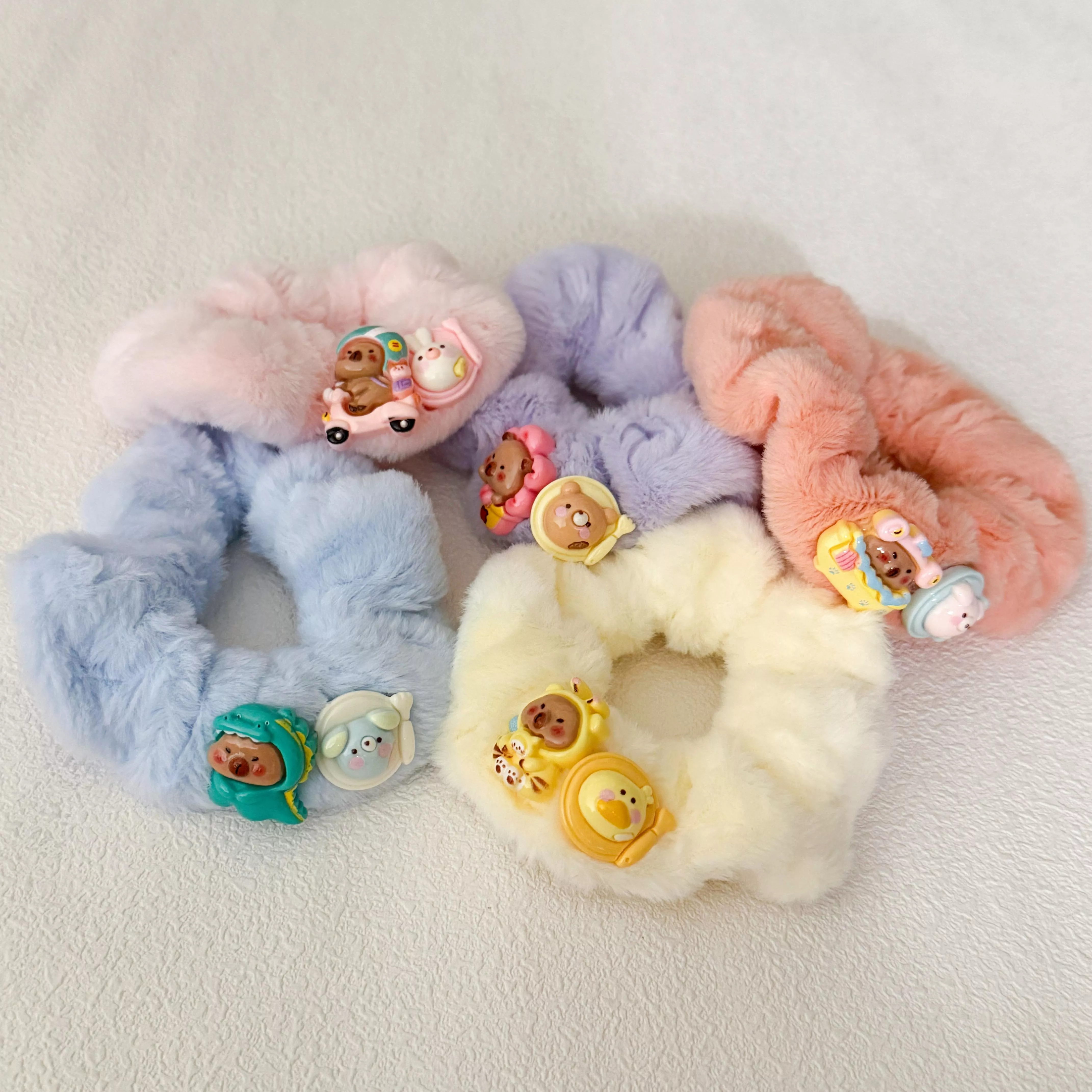 夢幻毛絨暖暖髮圈｜可愛小熊公仔點綴（5色）HA003