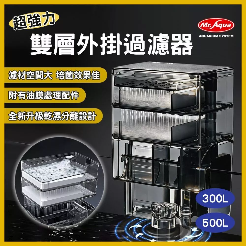 MR.AQUA 超強力雙層外掛過濾器 乾濕分離 過濾器 外掛 培菌濾材 除油膜 油膜處理 魚缸過濾 水族先生