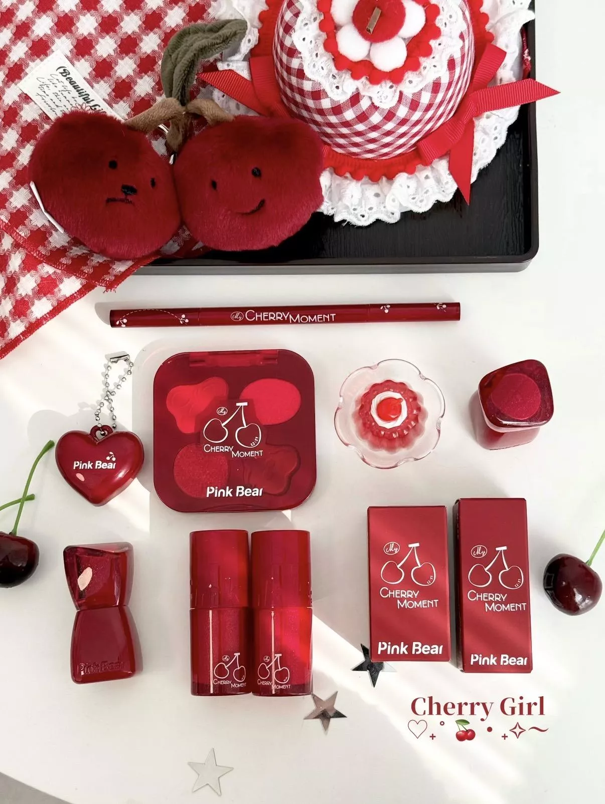 冬日的少女櫻桃日誌❄️PINKBEAR新年系列 唇蜜 多用霜 眼影 雙頭眼線膠筆🍒🐻