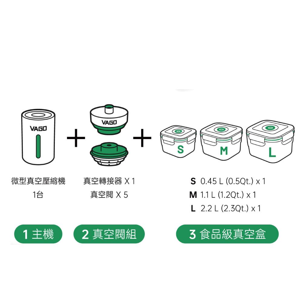 VAGO 微波盒套組 (真空機+真空盒_S*1+M*1+L*1)