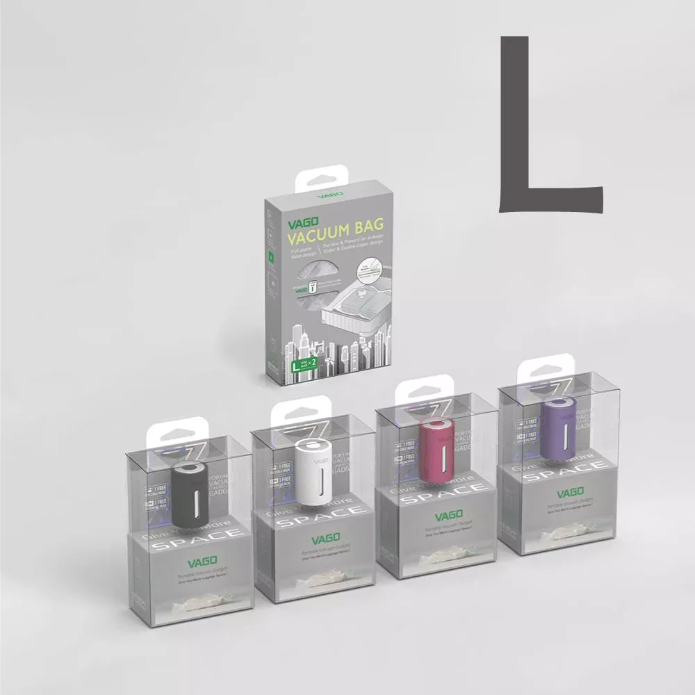 VAGO Z 旅行衣物輕巧微型真空收納機附VAGO真空袋(M)-50X40cm X 1+VAGO 旅行真空收納袋--(L)50*60cm x2