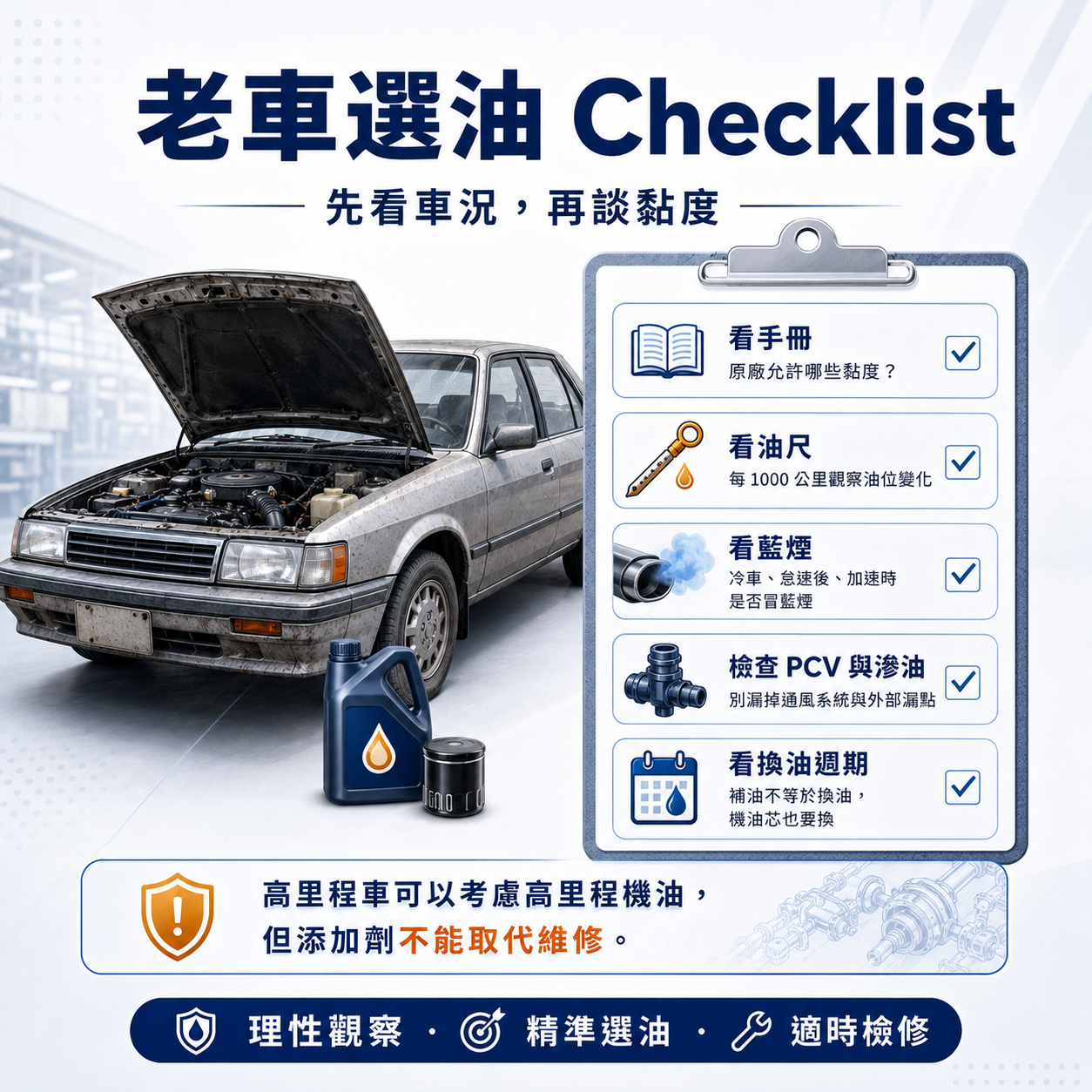 老車選油 Checklist，整理高里程車選機油前應檢查的重點