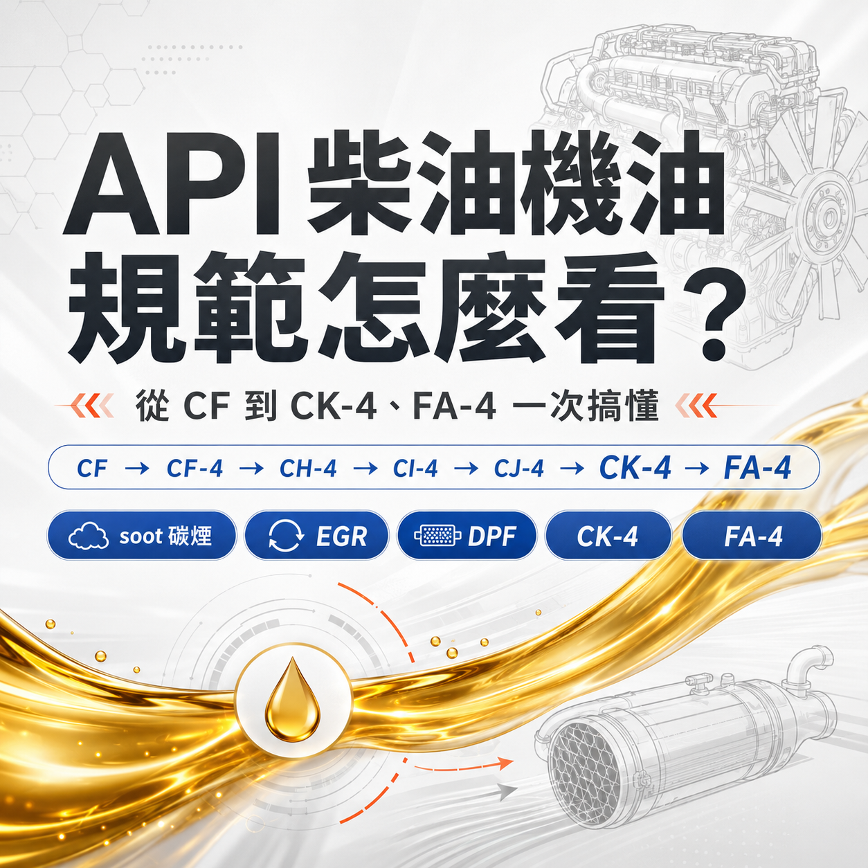 API 柴油機油規範完整解析：從 CF 到 CK-4、FA-4