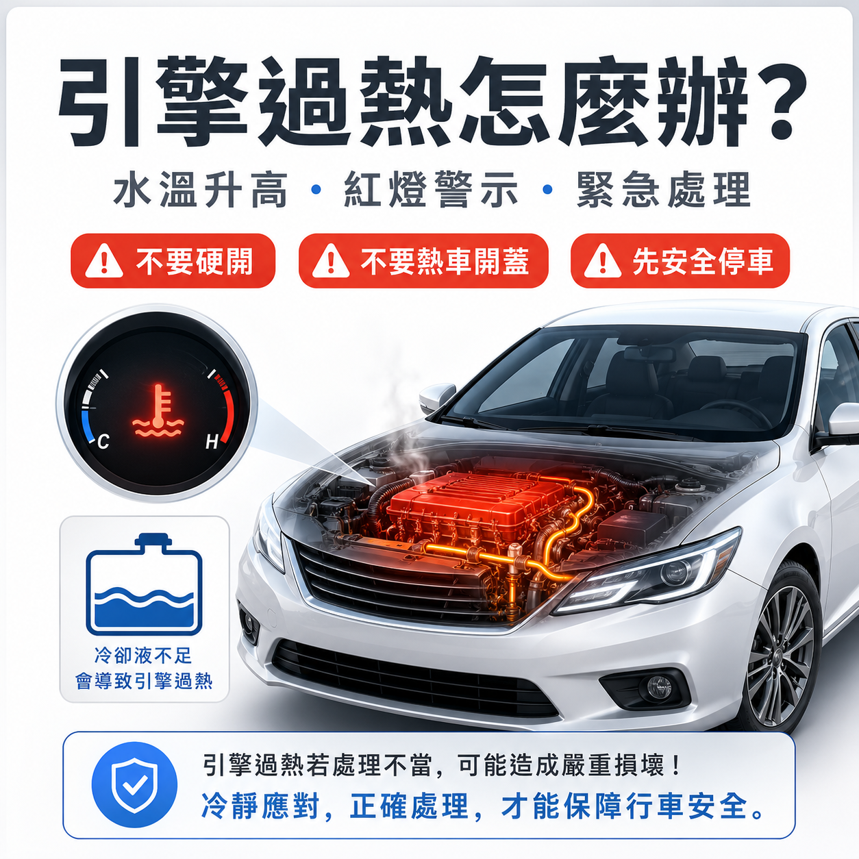 引擎過熱怎麼辦？水溫升高可以繼續開嗎？冷卻液不足與水箱故障緊急處理指南