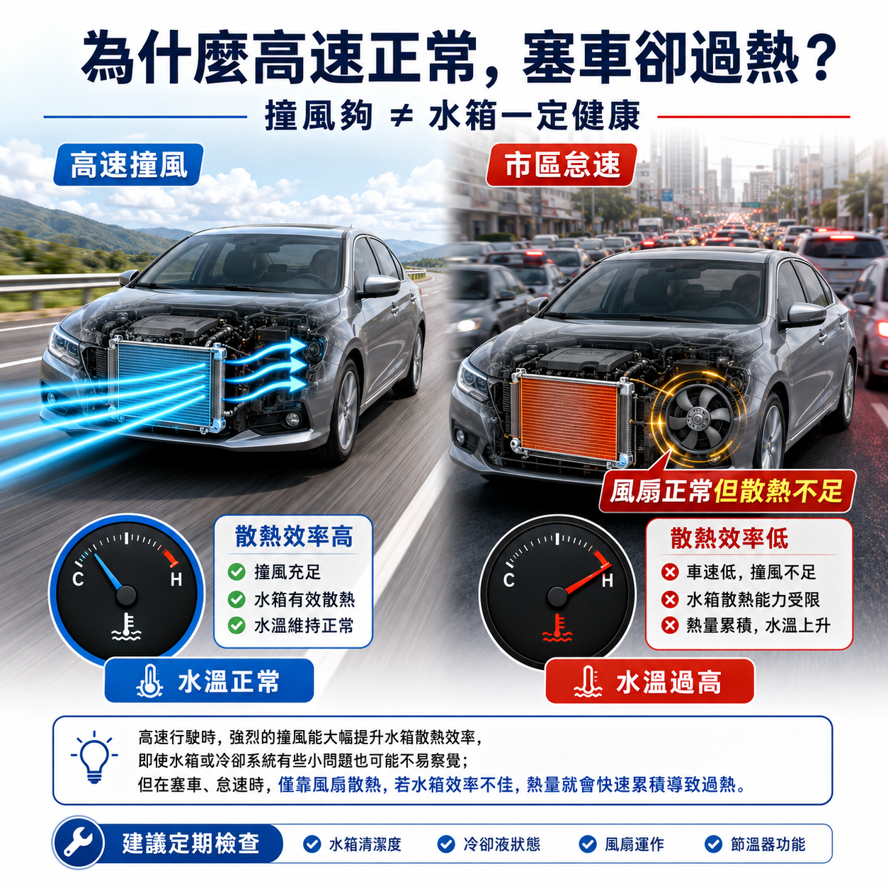 為什麼高速正常,塞車卻過熱?