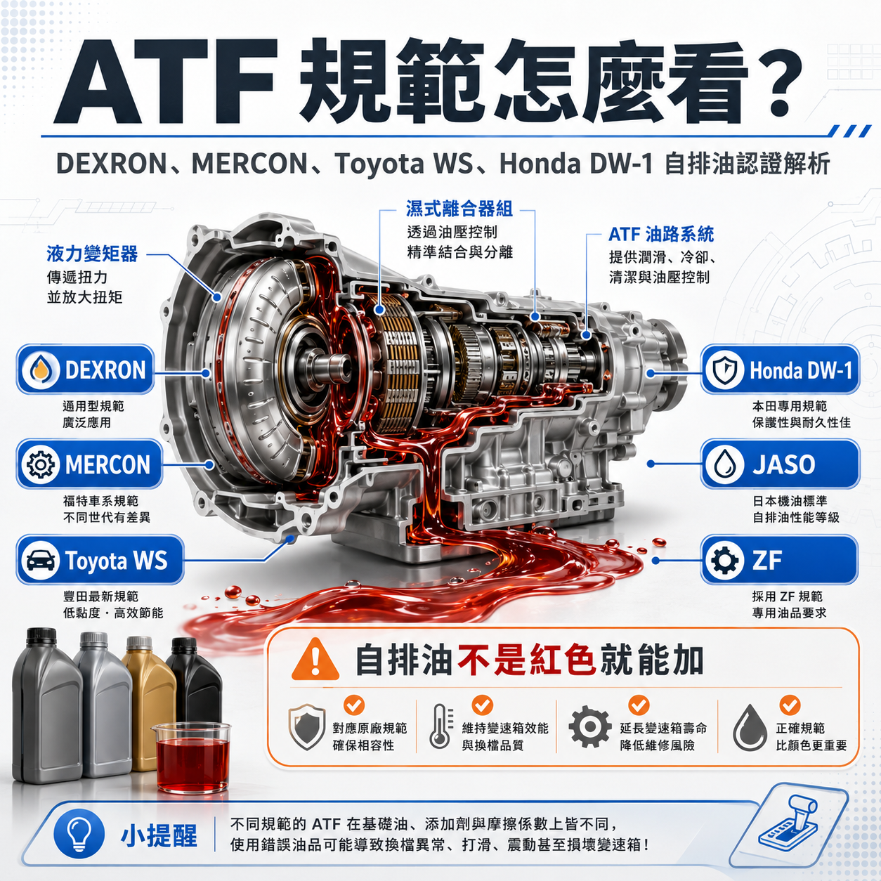 ATF 規範怎麼看？DEXRON、MERCON、Toyota WS、Honda DW-1 自排油認證解析