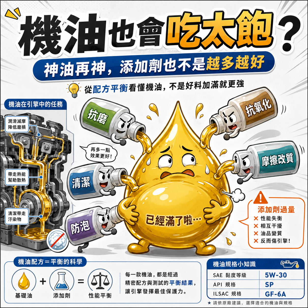 機油也會吃太飽？神油再神，添加劑也不是越多越好
