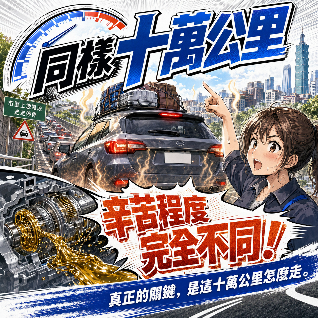 同樣十萬公里,辛苦程度不同 市區塞車高溫爬坡與載重會增加變速箱油工作負擔