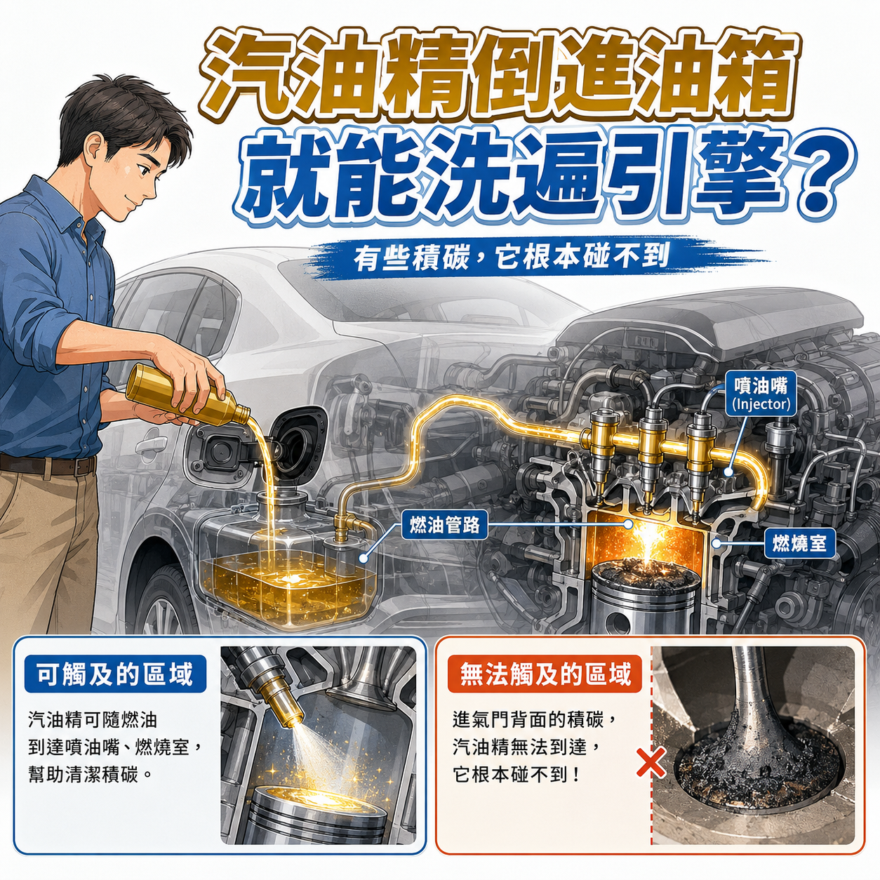 汽油精倒進油箱就能洗遍引擎?有些積碳它根本碰不到