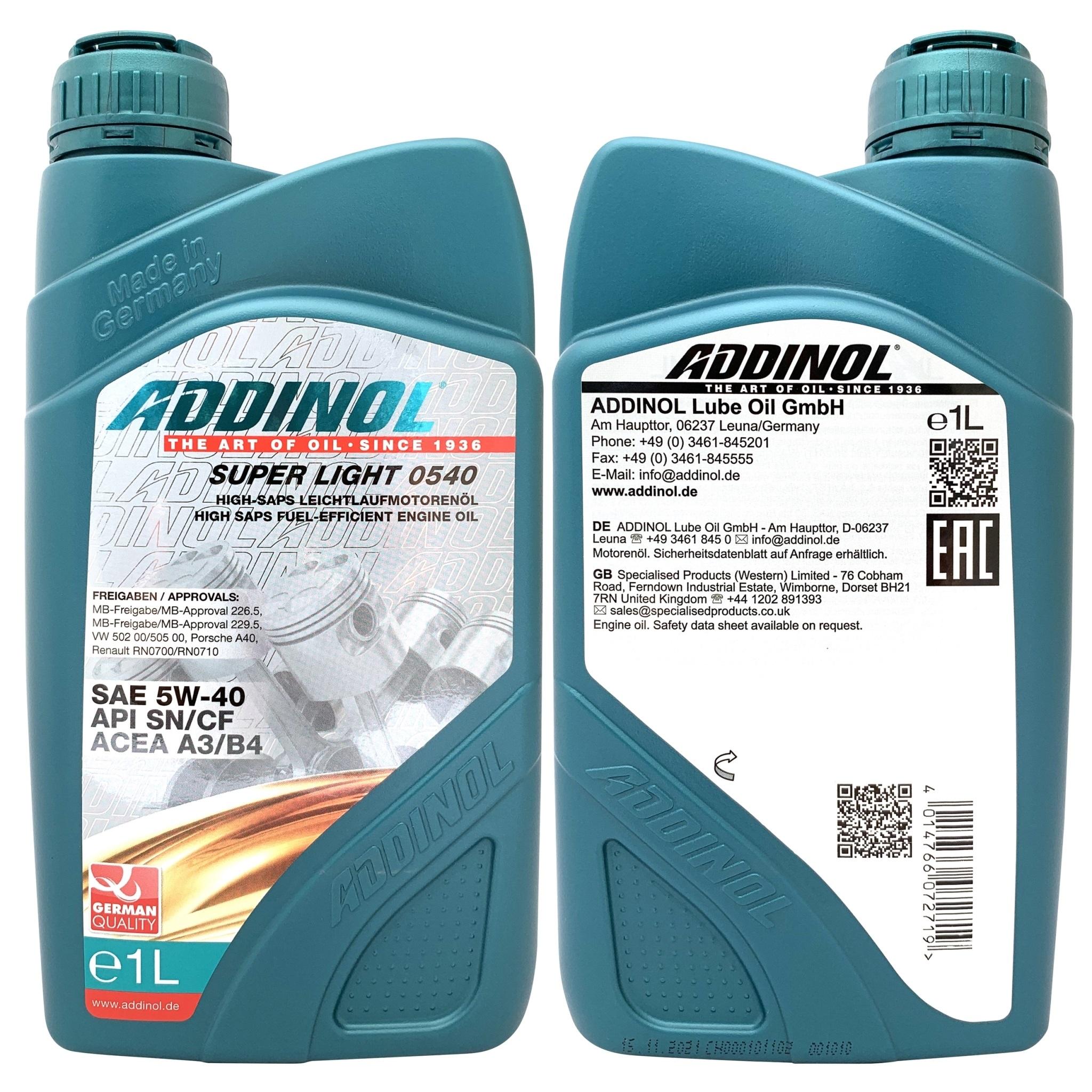 ADDINOL SUPER LIGHT 5W40 全合成機油 引擎機油 汽車機油 渦輪引擎適用