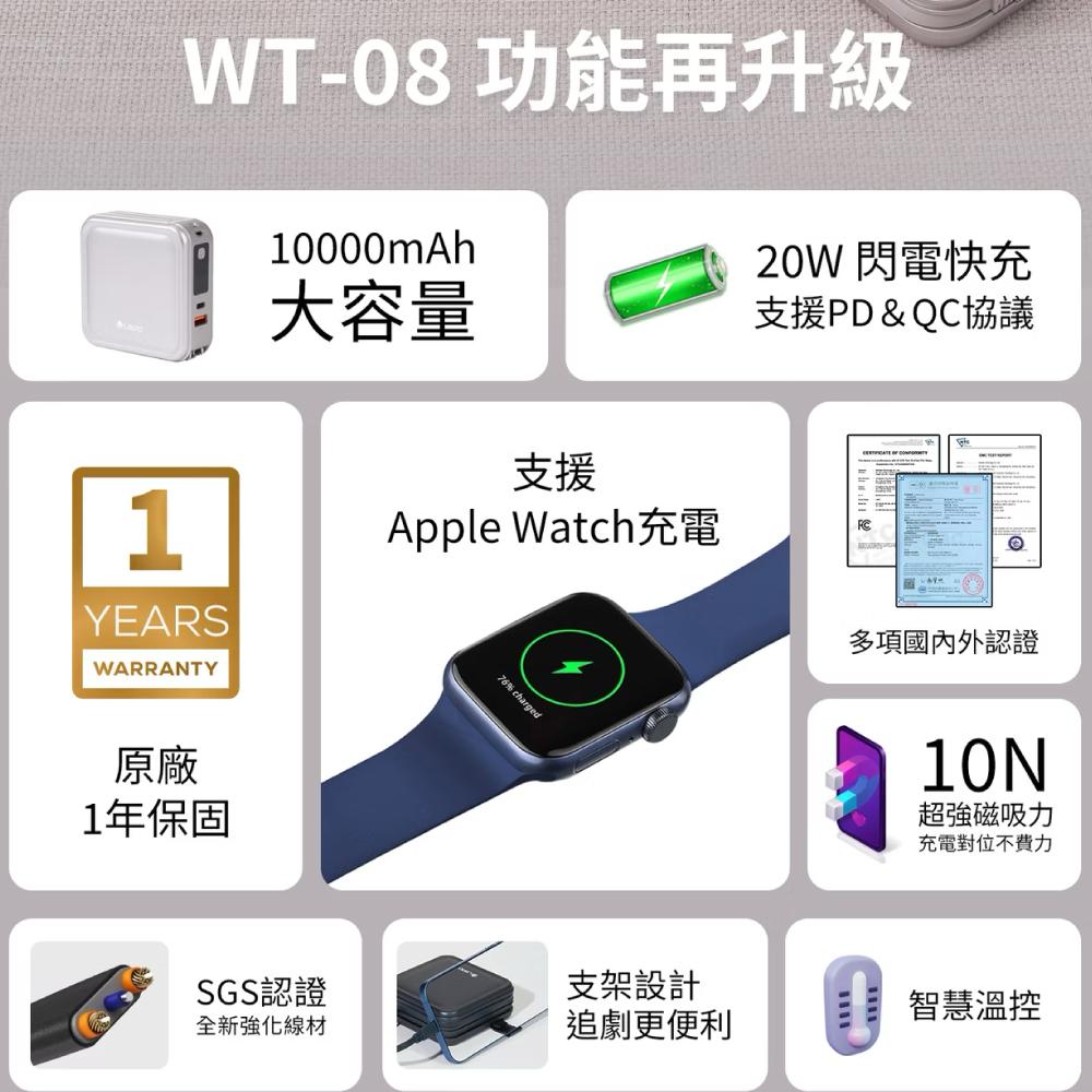 【台灣現貨】LaPO 超進化八合一 10000mAh 無線快充行動電源 WT-08 附贈同色手繩 八合一超進化設計